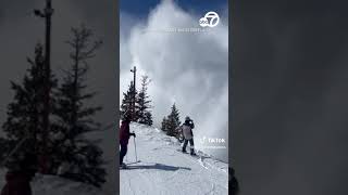 Avalanche sends massive snow cloud over skiers at Utah resort [upl. by Noteloc]