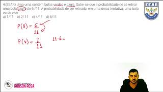 Questão EEAR  Probabilidade  Uma urna contém bolas verdes e azuis Sabese que a probabilidade [upl. by Waterer]