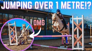 JUMPING BIGGER THAN 1 METRE SHOW JUMPING LESSON  FALLS OFF [upl. by Orson]