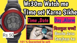 WR30M how To set timeMM CHRONO WR3OM watch How to set timewr3om watch set time day date month ampm [upl. by Lloyd]