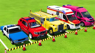 POLICE CARS FIRE BRIGADE AMBULANCE EMERGENCY VEHICLES TRANSPORTING WITH MAN TRUCKS  FS22 [upl. by Bohaty]