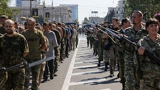 Video Captured Ukrainian soldiers march through streets of Donetsk [upl. by Ruford]