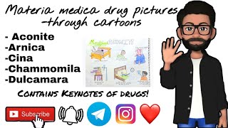 Materia Medica Drug picture Keynotes through cartoons Aconite  Arn Cinachamdulcamara [upl. by Toll76]