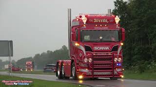 Trucks Leaving  Weeda Transport Scania V8 Volvo FH16 Iveco filmspecial at Truckstar Festival [upl. by Nyliac]