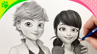 Drawing Miraculous🐞Marinette amp Adrien together from disney netflix pencil sketch [upl. by Anaujal]