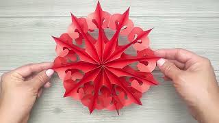 Cómo hacer un Snowflake 3D de Papel Rojo ❄️🟥🎄 Easy DIY Decoración Navideña ✂️✨ Paper Crafts ✂️✨ diy [upl. by Tonneson]