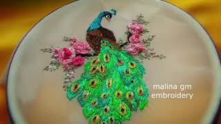 Hand Embroidery  Peacock with Roses  Magic Stitches [upl. by Essilec]