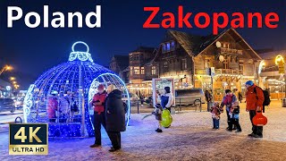 Zakopane Poland 🇵🇱 4K Winter Evening Walking January 2022 [upl. by Gael]