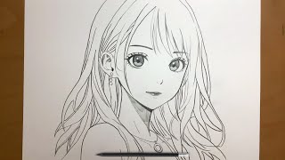 Easy anime sketch  How to draw a cute anime girl step by step  original anime character [upl. by Siwel]