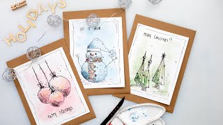 Watercolor Christmas cards idea  easy tutorial for beginners [upl. by Ham]