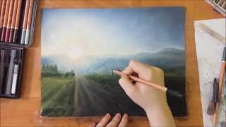 Japan Sunrise  Pastel  Speed Drawing [upl. by Kcirdor]