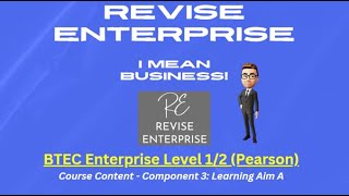 BTEC Enterprise Level 12 Pearson  Component 3 Course Content  Learning Aim A [upl. by Admana]