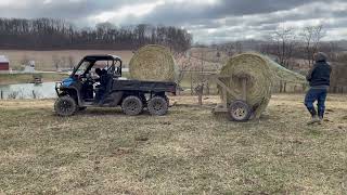 2023 CanAm Defender 6x6 hauling hay bale in bed [upl. by Ahsitaf]