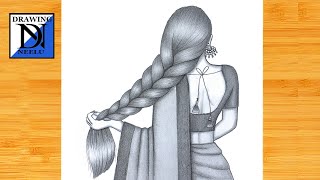 How to draw Girl backside Braided Hairstyle  Pencil sketch for beginner  Hairstyle drawing [upl. by Howarth184]