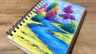 Easy Oil Pastel Landscape  gtcreativeworld [upl. by Hagai]