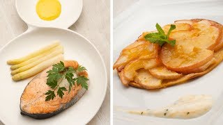 Programa completo  Salmón con espárragos y mahonesa de azafrán y tortitas de manzana [upl. by Cirnek262]