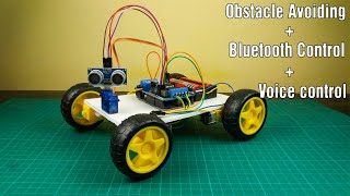 Arduino obstacle avoiding  voice control  Bluetooth control Robot  DIY Arduino Robot [upl. by Zink]