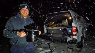 Solo Truck Camping In A Snowstorm  Crock Pot Taco Lasagna [upl. by Inahpit]