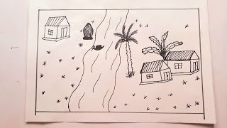 How to Draw a Beautiful Scenery Easy Way  Use pen to Sketch A Satisfied Scenery [upl. by Davida]