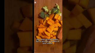 Pumpkin broccoli and Salmon puree for your baby cooking food babyfood [upl. by Hasan905]