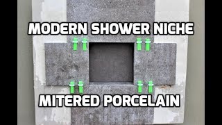 How to Miter Cut Tile amp Install for a Modern Shower Niche [upl. by Dorn]