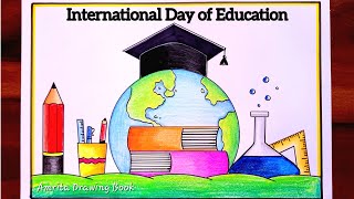 National  International Education Day Drawing  Education Day Drawing  Literacy Day Poster drawing [upl. by Samale]