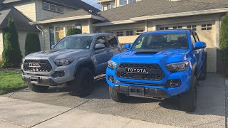 Side by Side Look at my Cement Gray and Voodoo Blue Tacoma TRD Pros [upl. by Prissy]