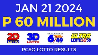 Lotto Result January 21 2024 9pm PCSO [upl. by Noscire]