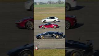 Model X plaid Vs Lambo SVJ Vs Ferrari SF90dragrace shorts ytshorts tesla ferrari lambo carwow [upl. by Demeyer]