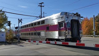 South Station bound Commuter rail train crossing at the Plain Street crossing Braintree MA [upl. by Dymoke]