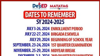 Dates to Remember DepEd Calendar of Activities for School Year 20242025DepEd Order No 009 s2024 [upl. by Guyer]