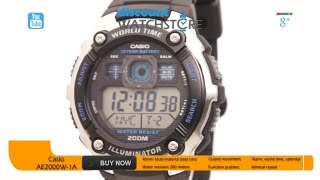 Casio AE2000W1A Mens SilverTone and Black MultiFunctional Digital World Time Watch Review Video [upl. by Erik]