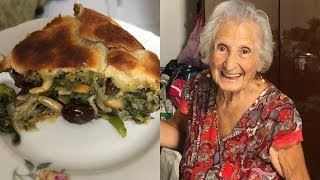 Pasta Grannies enjoys 96 year old Fenis escarole pizza pie [upl. by Sirdi]