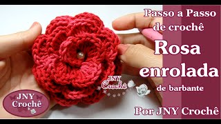 Flor de crochê Rosa enrolada de barbante  JNY Crochê [upl. by Revlys]