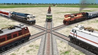 Five Trains at Forked Railroad  Cross Each Other at Diamond Crossing  Train Simulator [upl. by Coulombe]