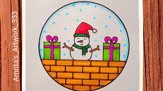 Christmas Drawing  How to Draw Christmas Scenery for Kids Snowman Drawing Easy [upl. by Lemrahc]