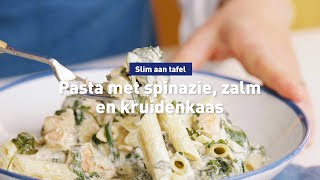 Snelle pasta met zalm spinazie en kruidenkaas [upl. by Jasik]