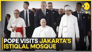 Pope Francis meets grand Imam of Southeast Asias largest Mosque in Jakarta  WION News [upl. by Yboc]