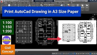 How to Print  Layout Autocad Drawing in A3 Size Paper 1100 1150  Civil Concept [upl. by Hniv]