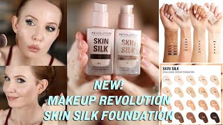 NEW Makeup Revolution SKIN SILK Serum Foundation ALL DAY wear test amp review [upl. by Itsyrc]