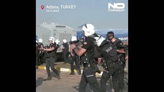 Protesters clash with police outside US airbase in Turkey as they tried to enter the base [upl. by Feola426]