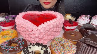 ASMR EATING CHOCOLATE CAKESTRAWBERRY CAKEDONUTRED VELVET CUP CAKEMOUSSE CAKE OREO FOOD VIDEO [upl. by Gonta646]