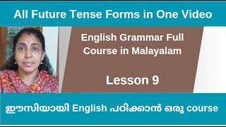 All Future Tenses in English  English Grammar Full Course in Malayalam  Lesson 9 [upl. by Haggar]