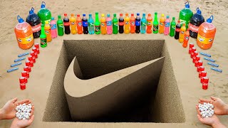 DIY Giant NIKE Logo pit with Coke Mentos Orbeez and Popular Sodas [upl. by Brody]