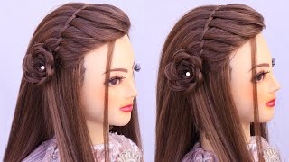 2 quick open hairstyle with lehenga l wedding hairstyles kashees l flower braids hairstyles [upl. by Adnorehs]