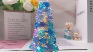 Crystal Christmas tree made of transparent glue can rotate or night light manual diy parentchi [upl. by Artenehs605]