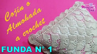 Funda N° 1 para Cojín o Almohada a crochet paso a paso en Puntos Hojas en Relieves y Pavo Real [upl. by Clement]