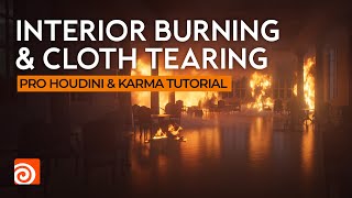 Interior Burning amp Cloth Tearing Free Houdini amp Karma Tutorial Free Houdini project [upl. by Ramaj]