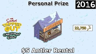 TSTO  Christmas Event  5 Antler Rental  Personal Prize 2016 [upl. by Aihpledalihp]