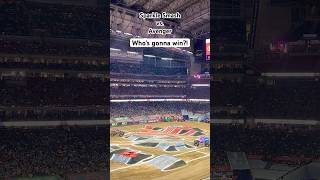 SPARKLE SMASH vs AVENGER monster trucks race  2024 Monster Jam in Houston [upl. by Ilrebma]